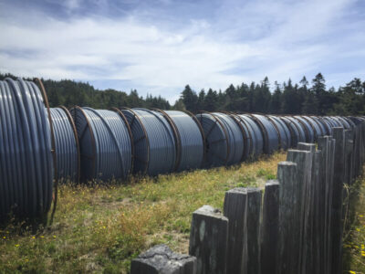 Conduit for fiber optic in field ready for installation.