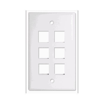 WHITE 6 PORT KEYSTONE WALL PLATE. TSOC.